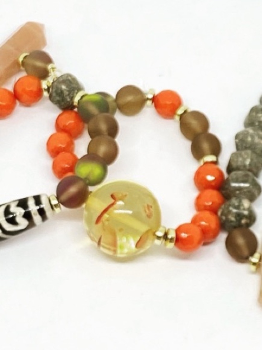 Beaded Stretch Bracelet with Orange and Brown Accents